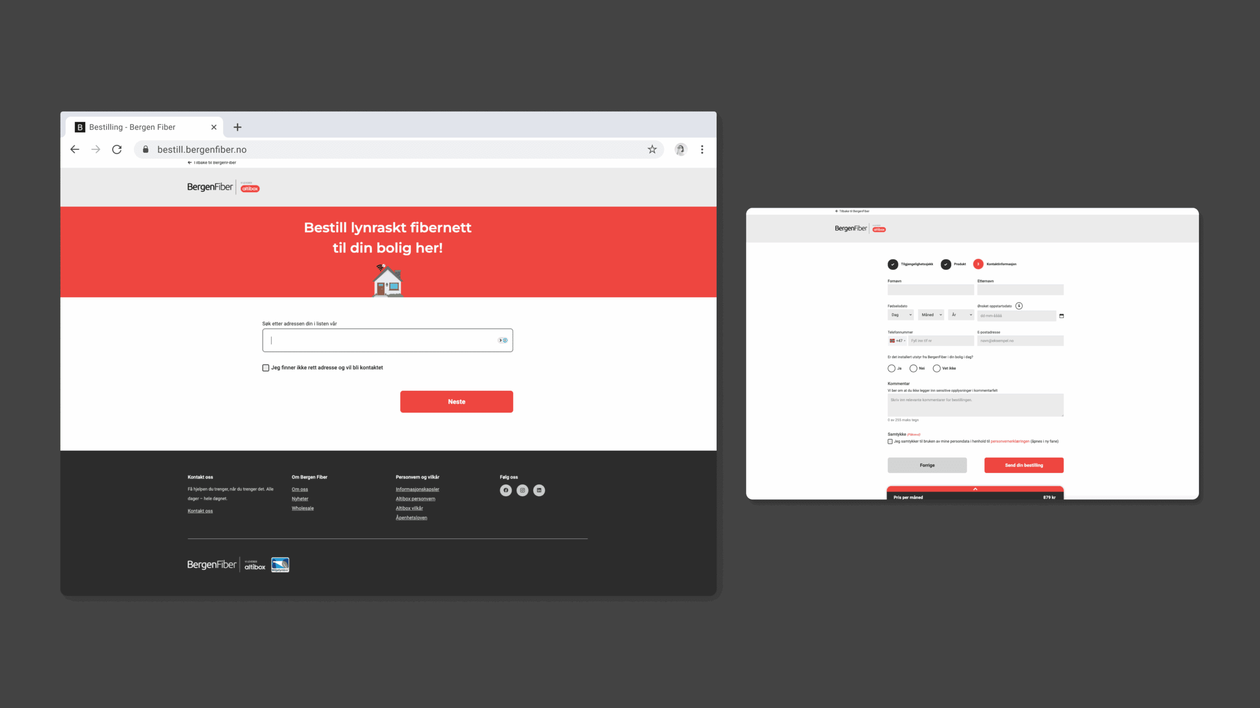 Mockup som viser Bergen Fibers digitale salgsløsning på desktop.