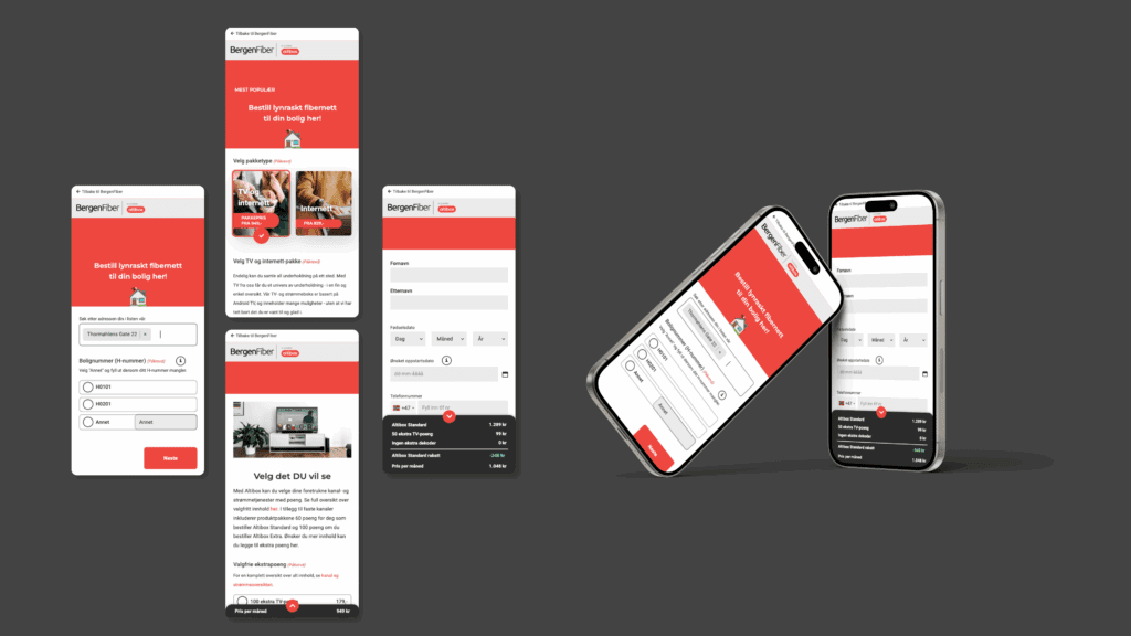 Mockup som viser Bergen Fibers digitale salgsløsning på mobil.