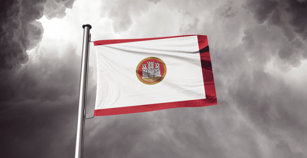 Mockup av flagg med byvåpen for Bergen kommune