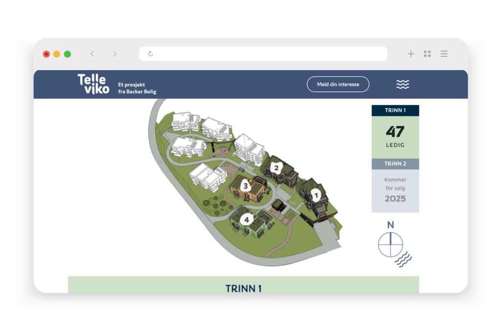 Mockup som viser boligvelgeren på websiden til boligprosjektet Telleviko