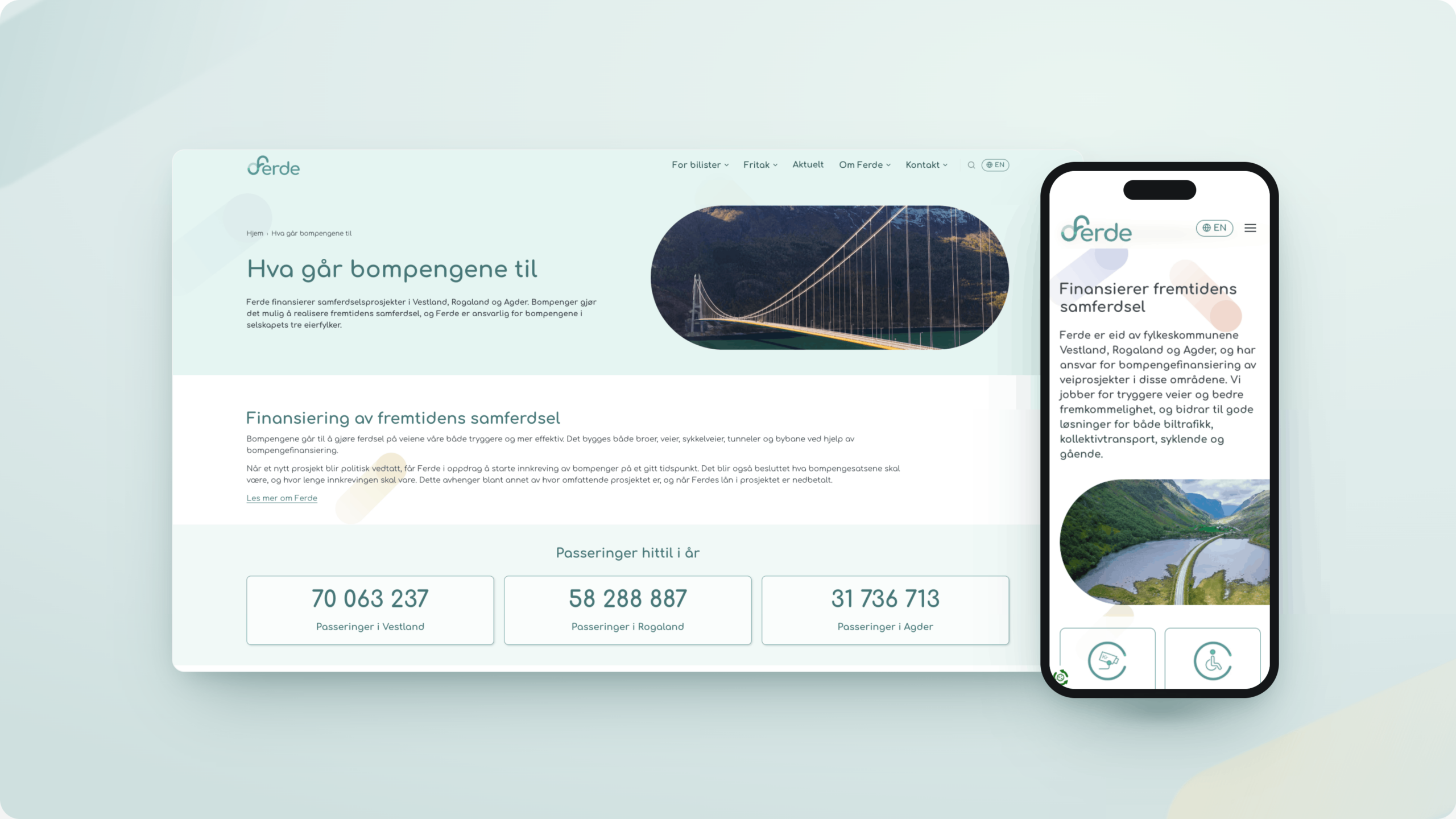 mockup som viser nettsidene ferde.no på laptop og mobil