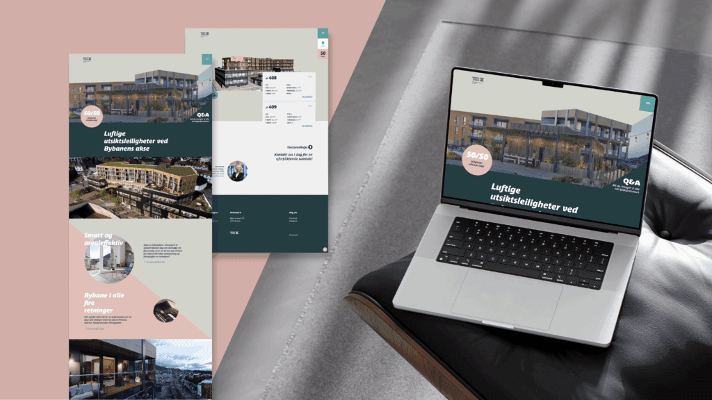 Mockup som viser nettsidene til nyboligprosjektet Kronstad X