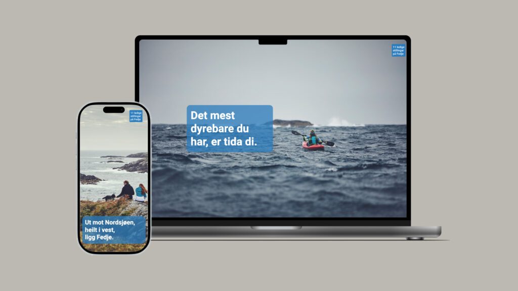 Mockup som viser scrollytelling-landingssiden til stillingskampanje for Fedje kommune